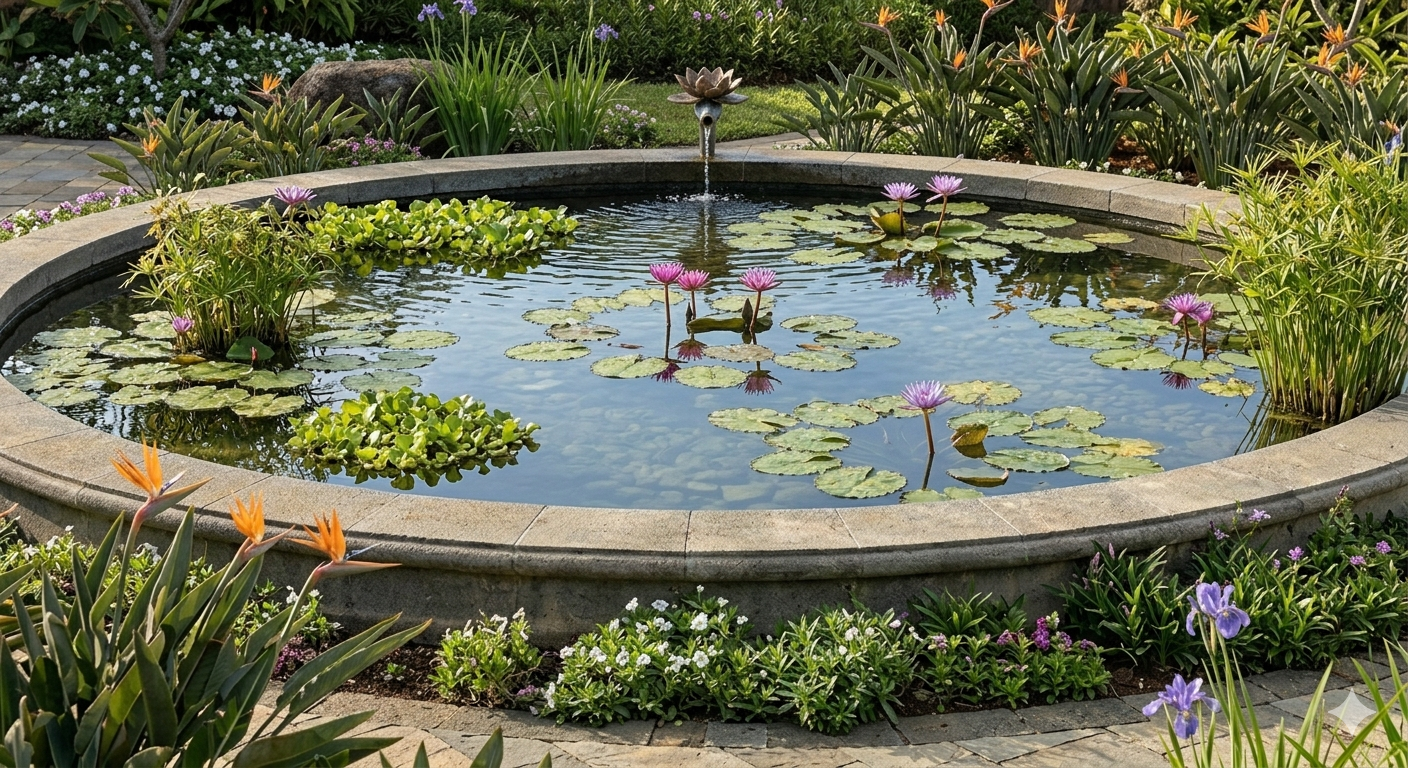 Ornamental pond water garden installation Mauritius
