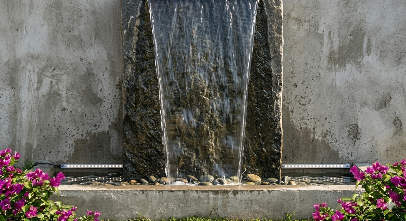 Waterfall cascade water wall installation Mauritius